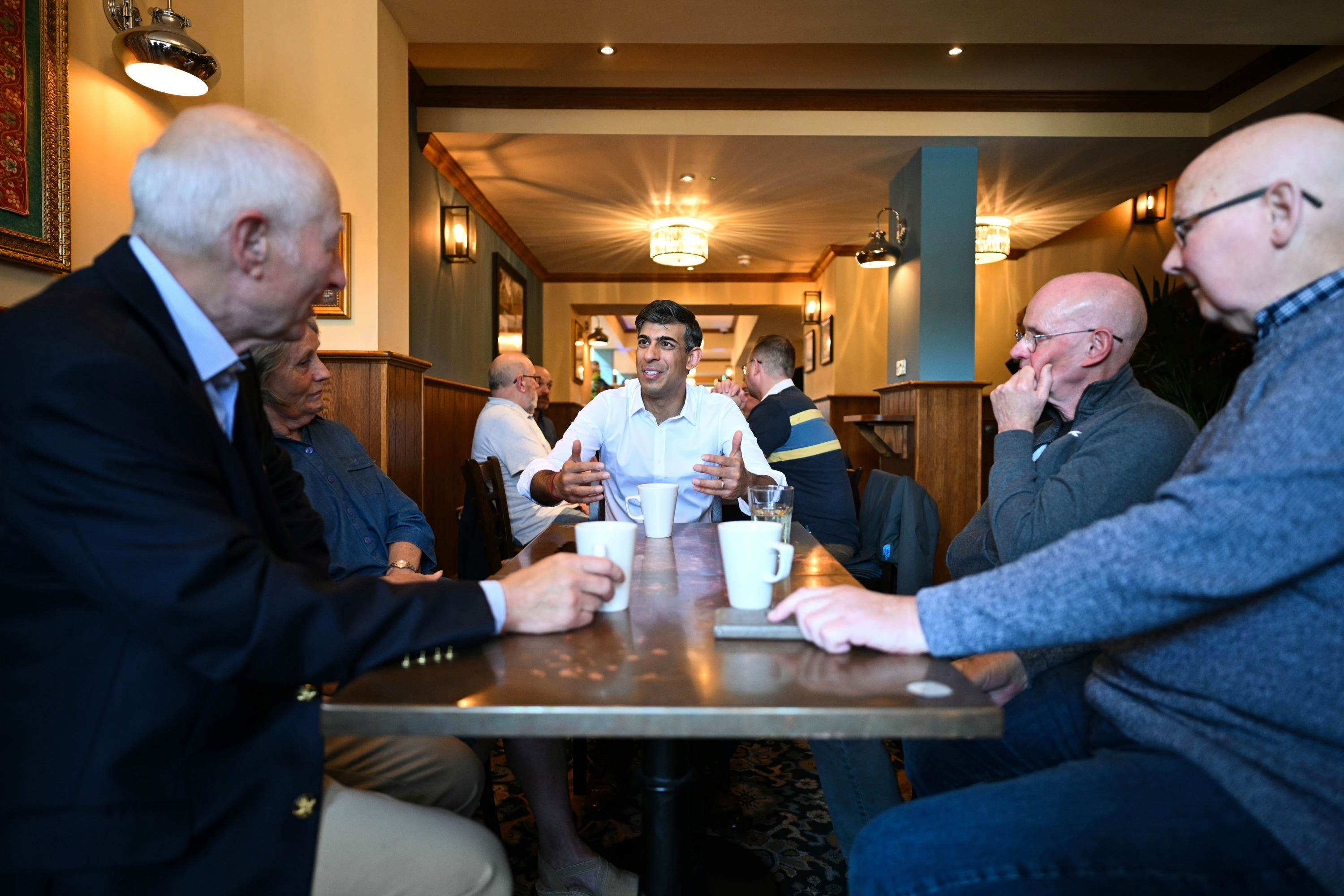Prime Minister Rishi Sunak in his constituency in Northallerton meets veterans this morning (Oli Scarff/PA)