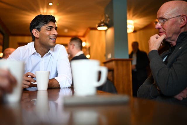 <p>Prime Minister Rishi Sunak meeting veterans at a community breakfast in his constituency in Northallerton, North Yorkshire, while on the General Election campaign trail. Picture date: Saturday May 25, 2024.</p>