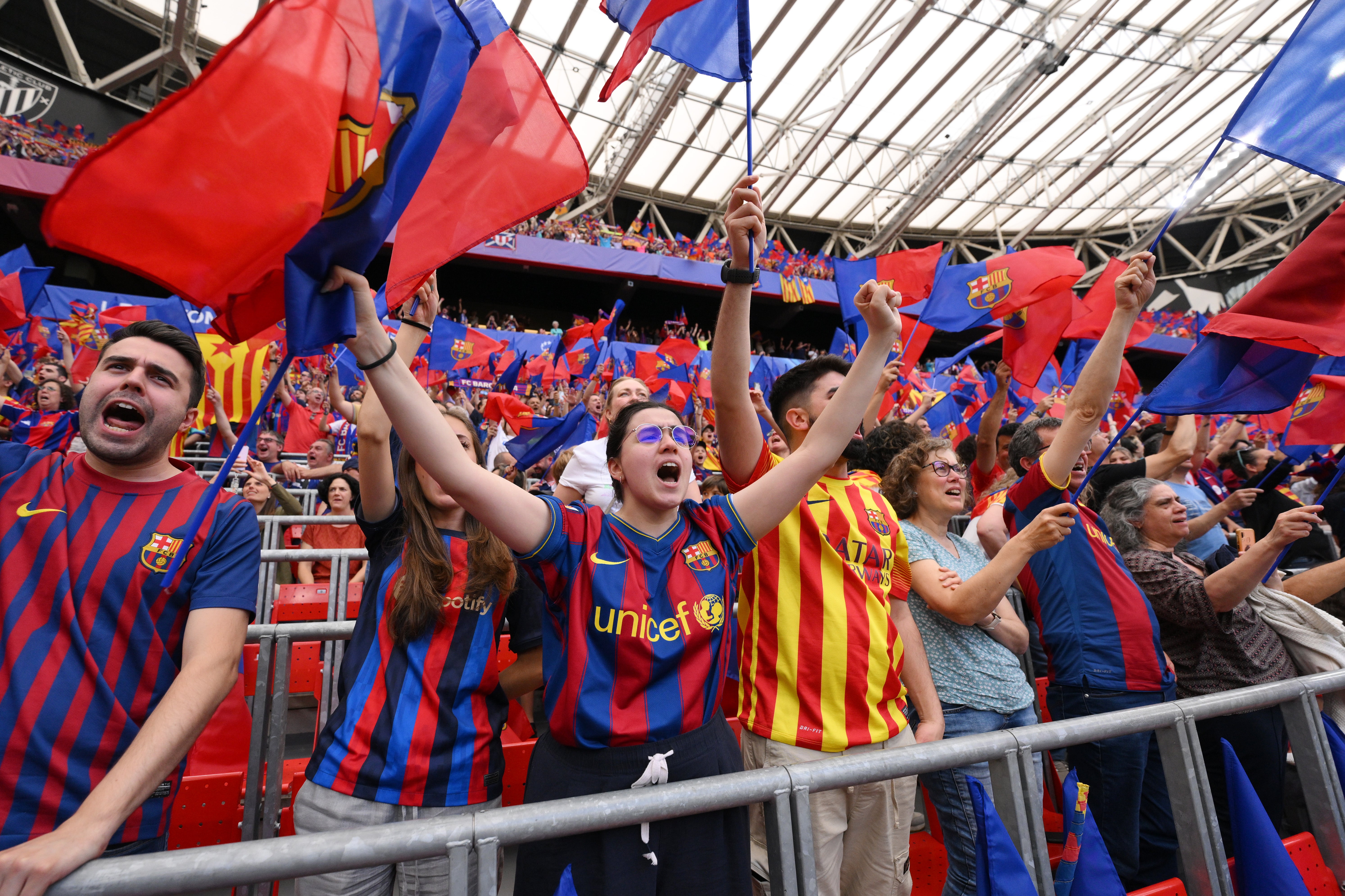 Barcelona fans show their support inside San Mames