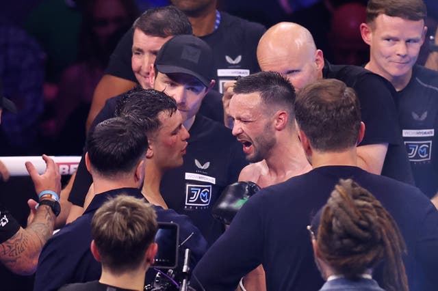 <p>Jack Catterall (left) and Josh Taylor discuss their thrilling rematch </p>