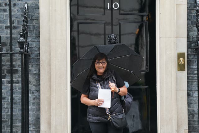 Figen Murray, mother of Manchester Arena bombing victim Martyn Hett, arriving in Downing Street (Stefan Rousseau/PA)