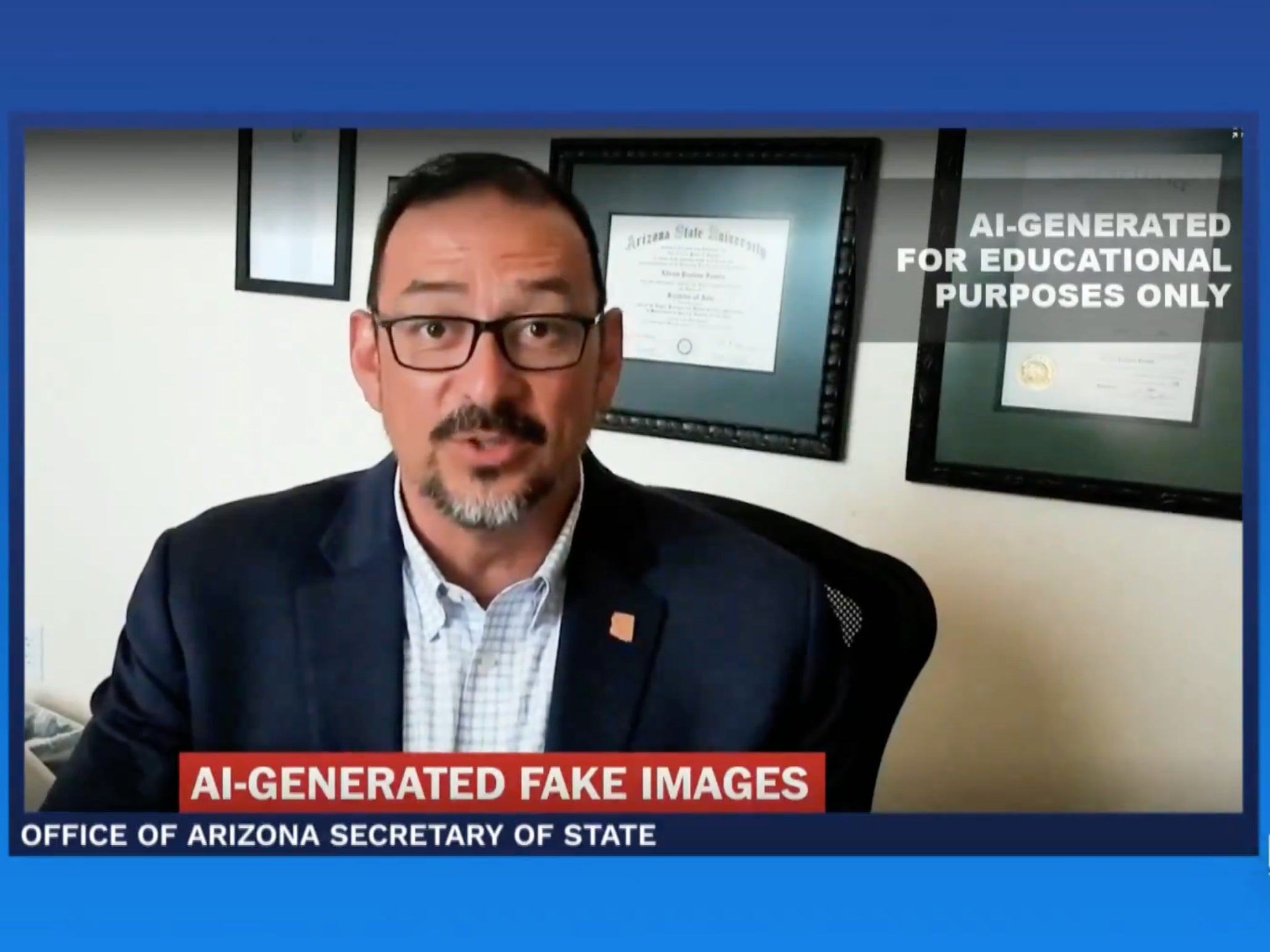 A deepfake of Arizona Secretary of State Adrian Fontes warning voters not to fall for AI-generated mis and disinformation