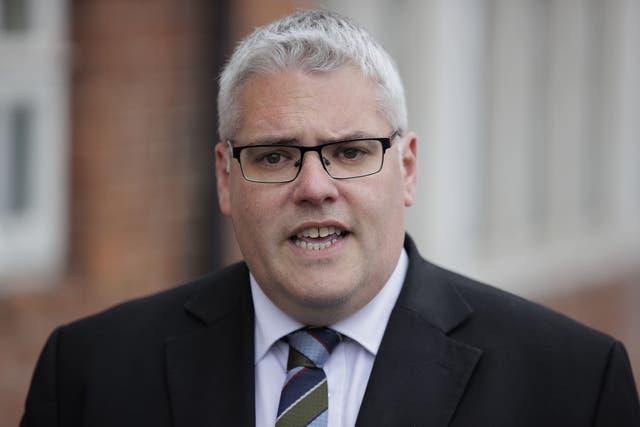 DUP interim leader Gavin Robinson speaking to the media during a press conference at a Sure Start centre in east Belfast (Liam McBurney/PA)