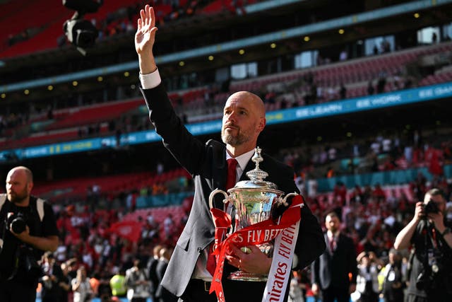 <p>Erik ten Hag led Manchester United to a 2-1 victory over Man City in the FA Cup but his position is still under question.</p>