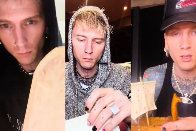 <p>Machine Gun Kelly carving a wooden boat in a vulnerable video shared on TikTok</p>