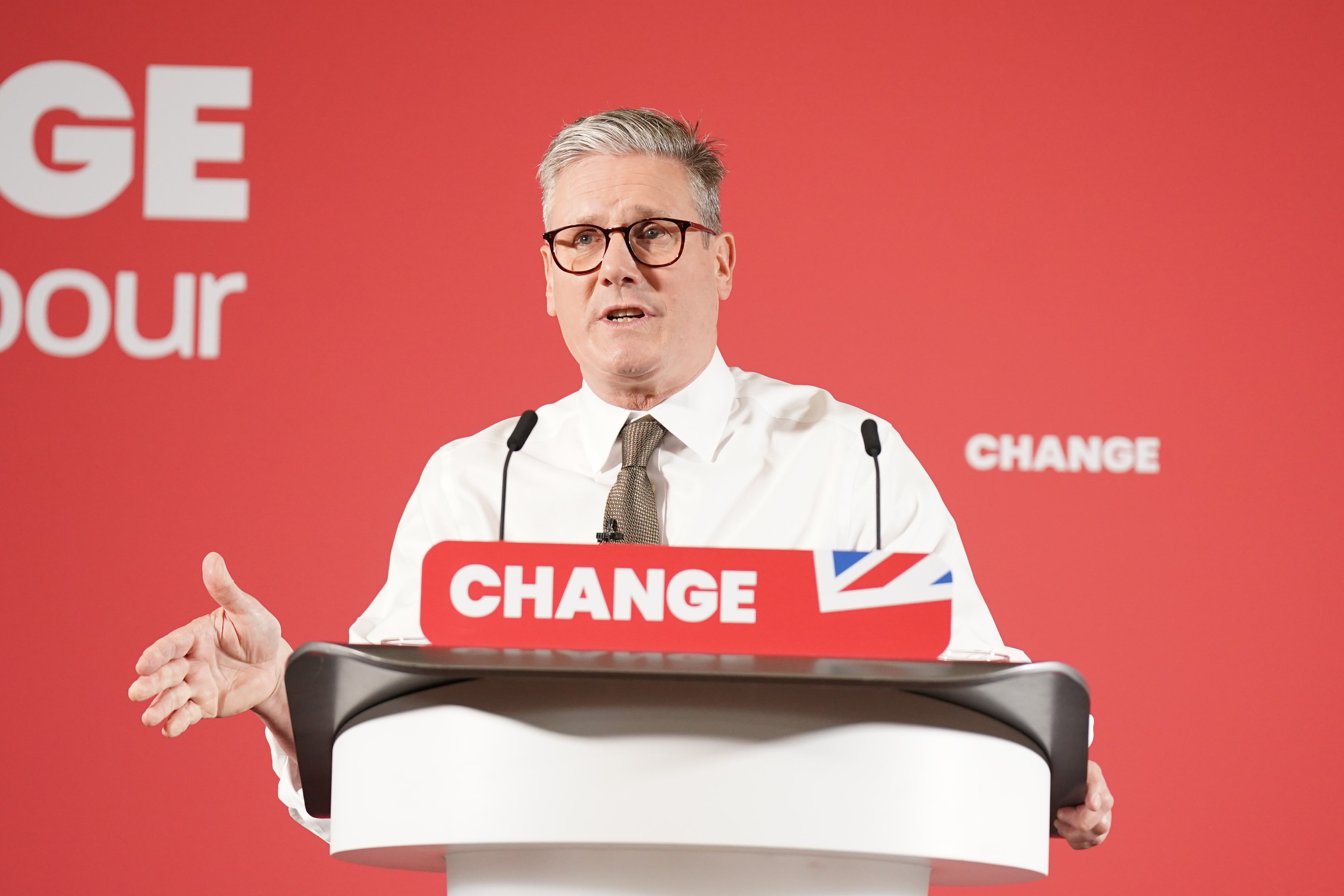 Labor leader Sir Keir Starmer delivers his first major speech during his visit to Lancing, West Sussex, during the general election campaign on Monday.