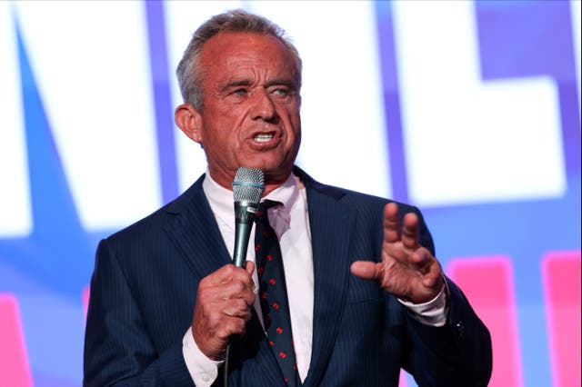 <p>Independent US presidential candidate Robert F Kennedy Jr speaks at the Libertarian National Convention in Washington, DC, on Friday 24 May 2024</p>