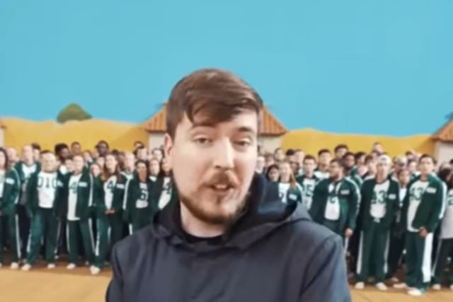 <p>MrBeast in the video for his real-life Squid Games</p>