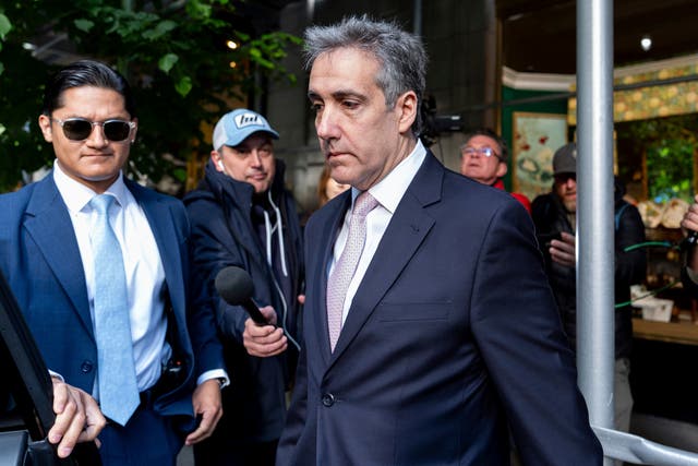 <p>Michael Cohen pictured leaving Manhattan Criminal Court on May 13 after testifying in Donald Trump’s hush money trial. The ex-attorney  celebrated Trump’s felony conviction on Thursday </p>