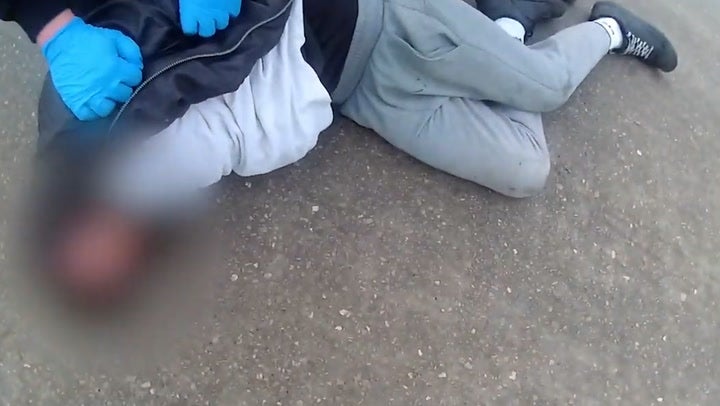 <p>Moment police taser man armed with knife down his trousers.</p>