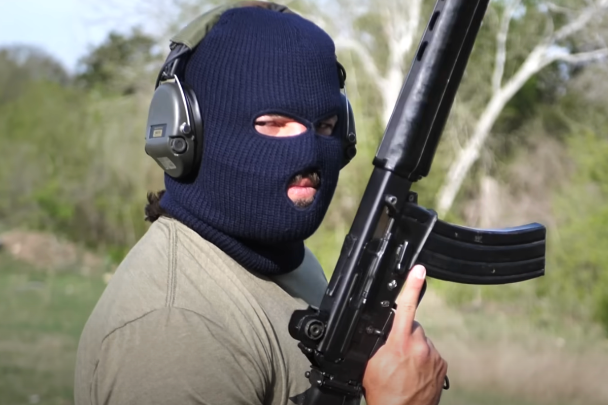 Brandon Herrera pictured in his 2023 video titled ‘The AR-180: The IRA’s Lucky Charm’. Mr Herrera is running for a congressional seat in the Texas district that is home to Uvalde, the site of a 2022 shooting at Robb Elementary School