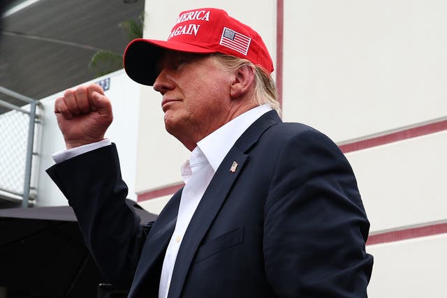 Former U.S. President and Republican presidential candidate Donald Trump attends the NASCAR Cup Series Coca-Cola 600 at Charlotte Motor Speedway