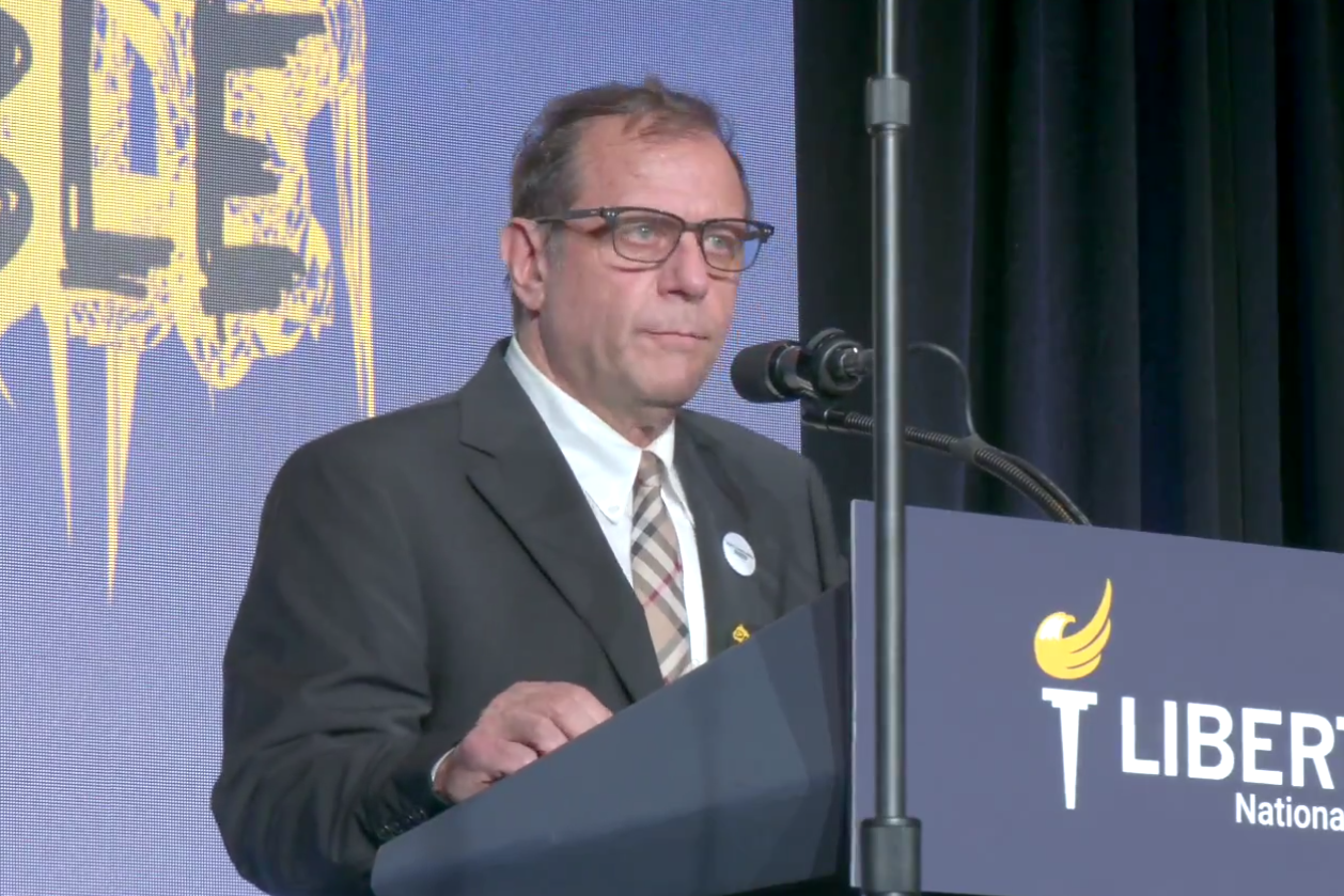 Libertarian presidential candidate Dr Michael Rectenwald on stage at the party convention in Washington DC on 25 May 2024