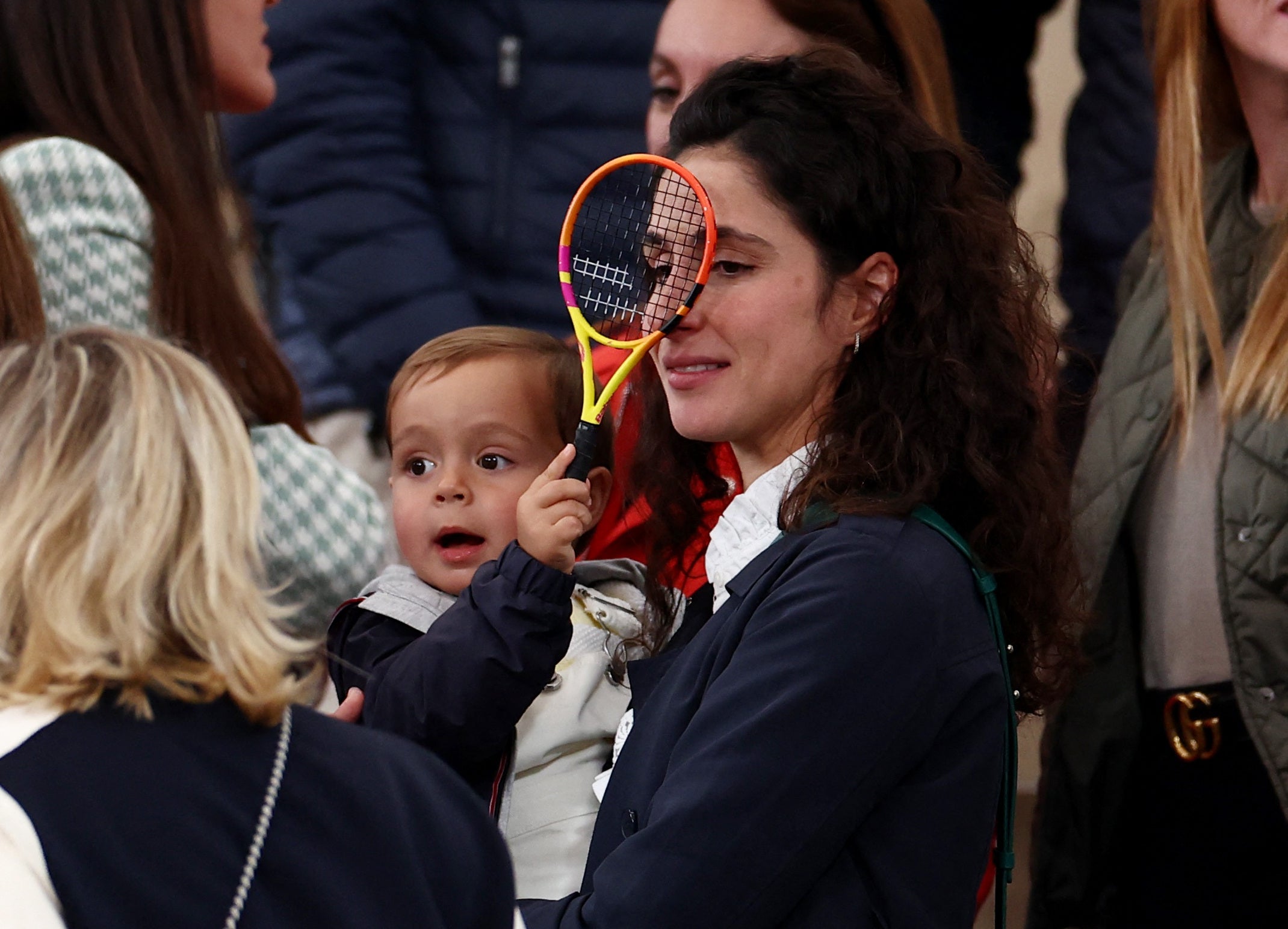 Nadal's wife, Xisca and their infant son, Rafael Jr, are in Paris