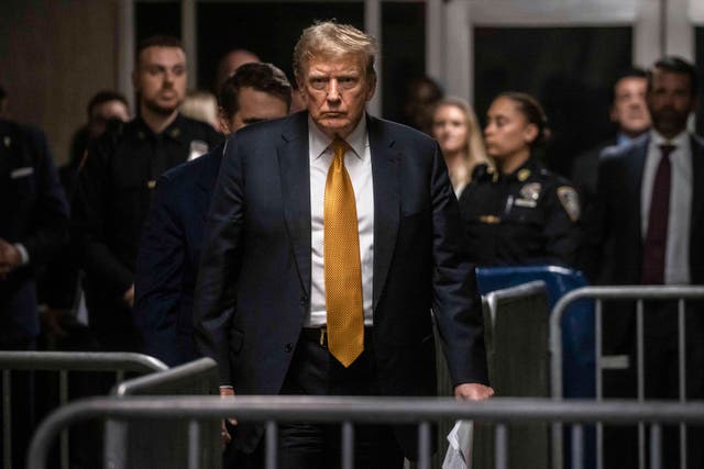 <p>Donald Trump appears in a criminal courthouse in Manhattan for his hush money trial on May 21. </p>