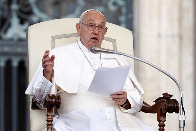 <p>Pope Francis attends the weekly general audience, in Saint Peter Square at the Vatican, 22 May 2024</p>