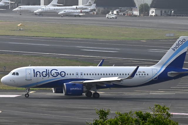 <p>File. An Indigo airlines aircraft taxies at Mumbai airport</p>