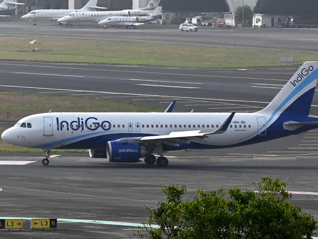<p>File. An Indigo airlines aircraft taxies at Mumbai airport</p>