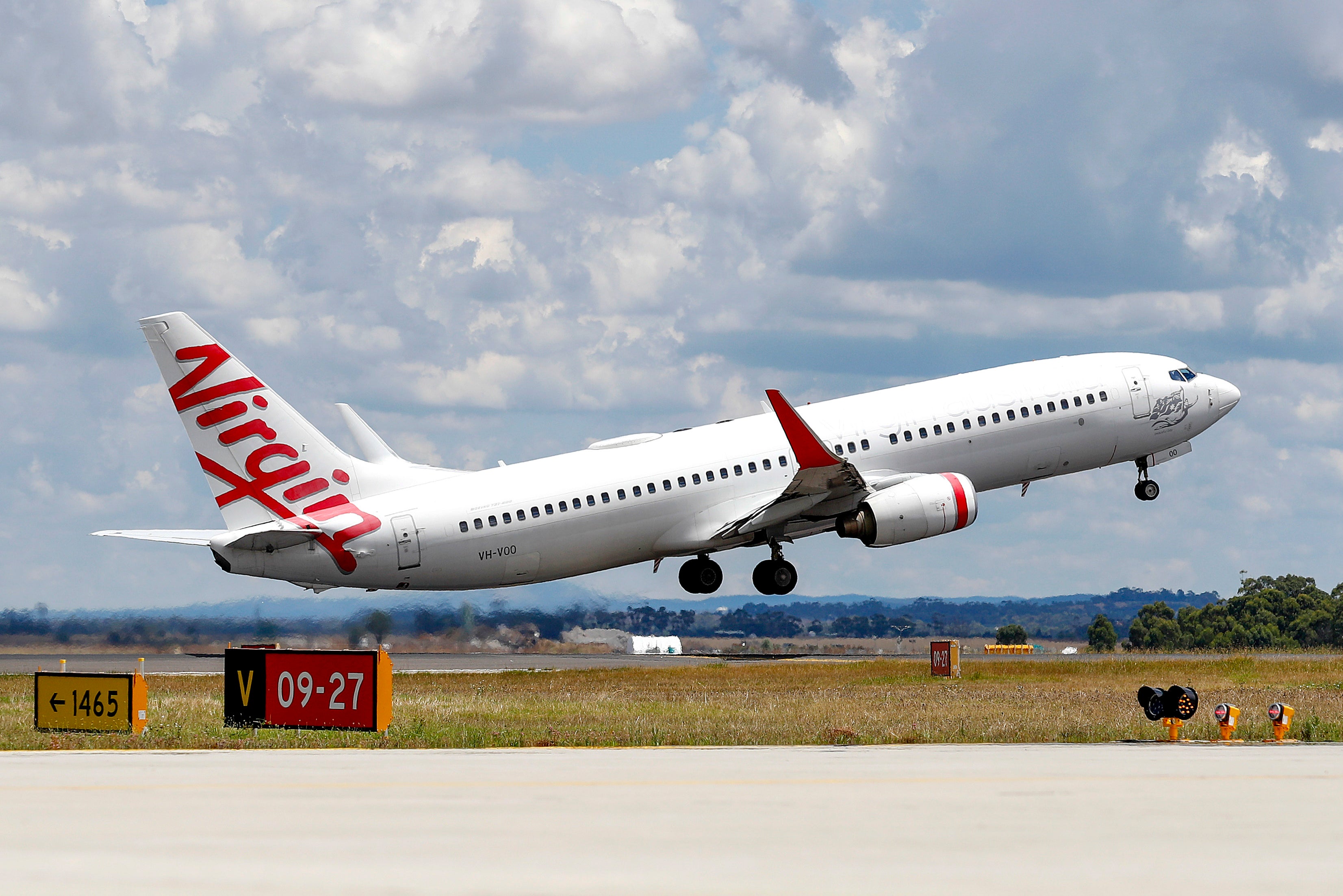 A Virgin Airlines plane takes from Melbourne Airport in Melbourne