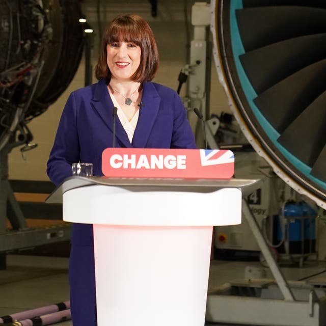 <p>Shadow chancellor Rachel Reeves delivers a speech during a visit to Rolls-Royce in Derby</p>