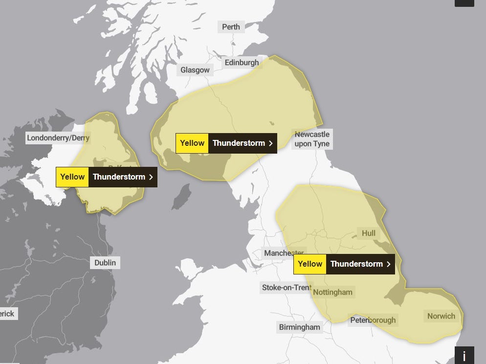 Map shows where warnings are in place for Tuesday