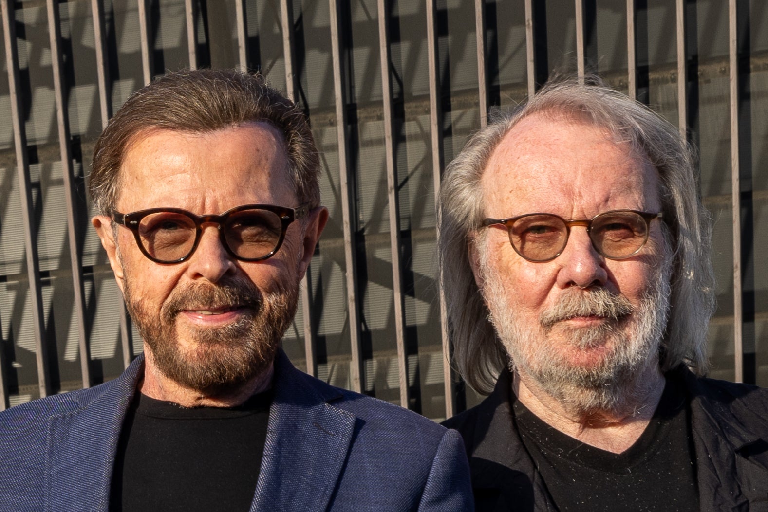 Björn Ulvaeus and Benny Andersson outside the Abba Voyage arena