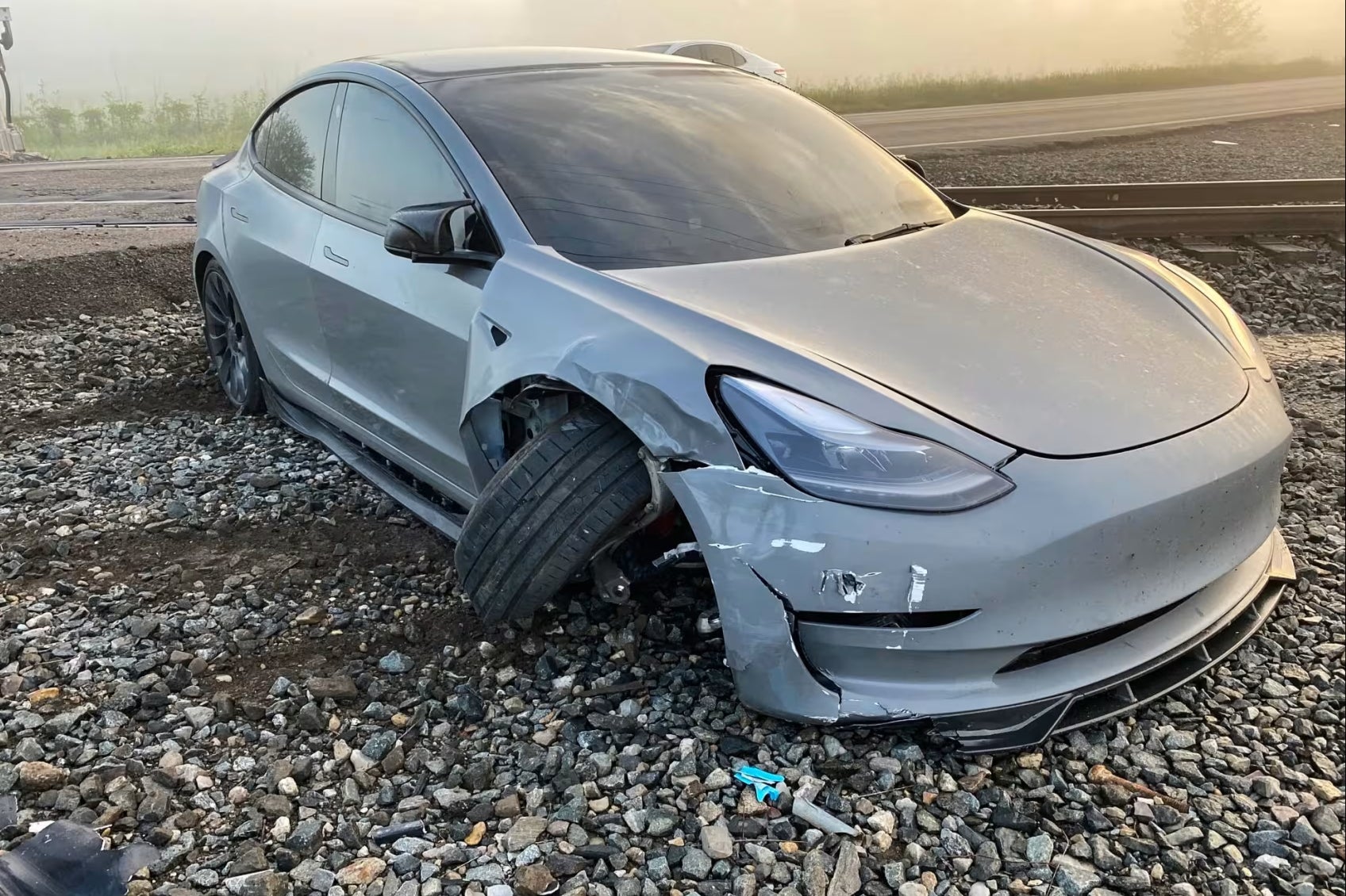 A self-driving Tesla in Camden, Ohio, narrowly avoided colliding with a train, after the vehicle did not register it