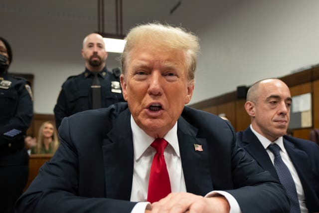 <p>Former U.S. President Donald Trump appears for his hush money trial at Manhattan Criminal Court on May 28, 2024 in New York City</p>