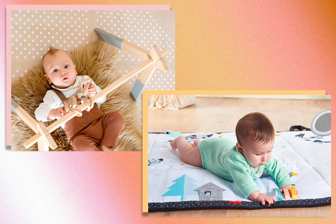 Play mats are safe to use from birth, but babies aged three to six months are likely to get the most out of them