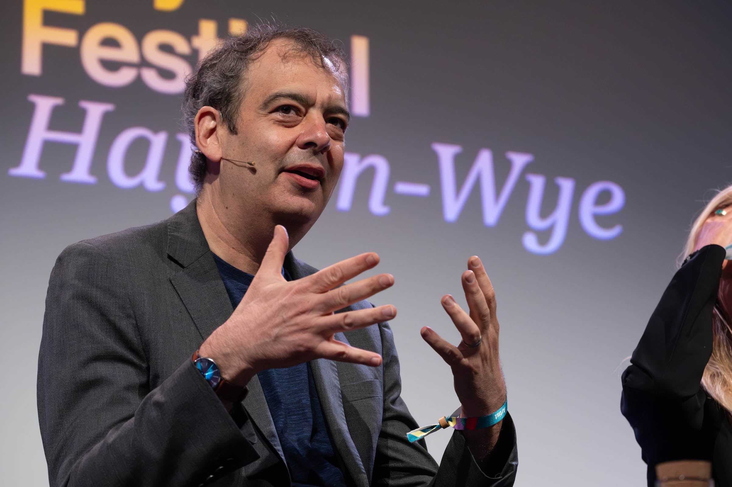 David Runciman speaks on stage during ‘The News Review’, an event held in partnership with ‘The Independent’ at Hay Festival