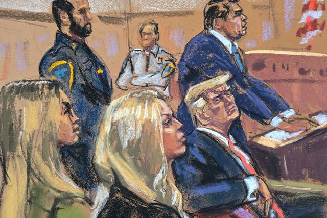 <p>Lara Trump and Tiffany Trump look on as Donald Trump listens to closing arguments at his Manhattan hush money trial </p>