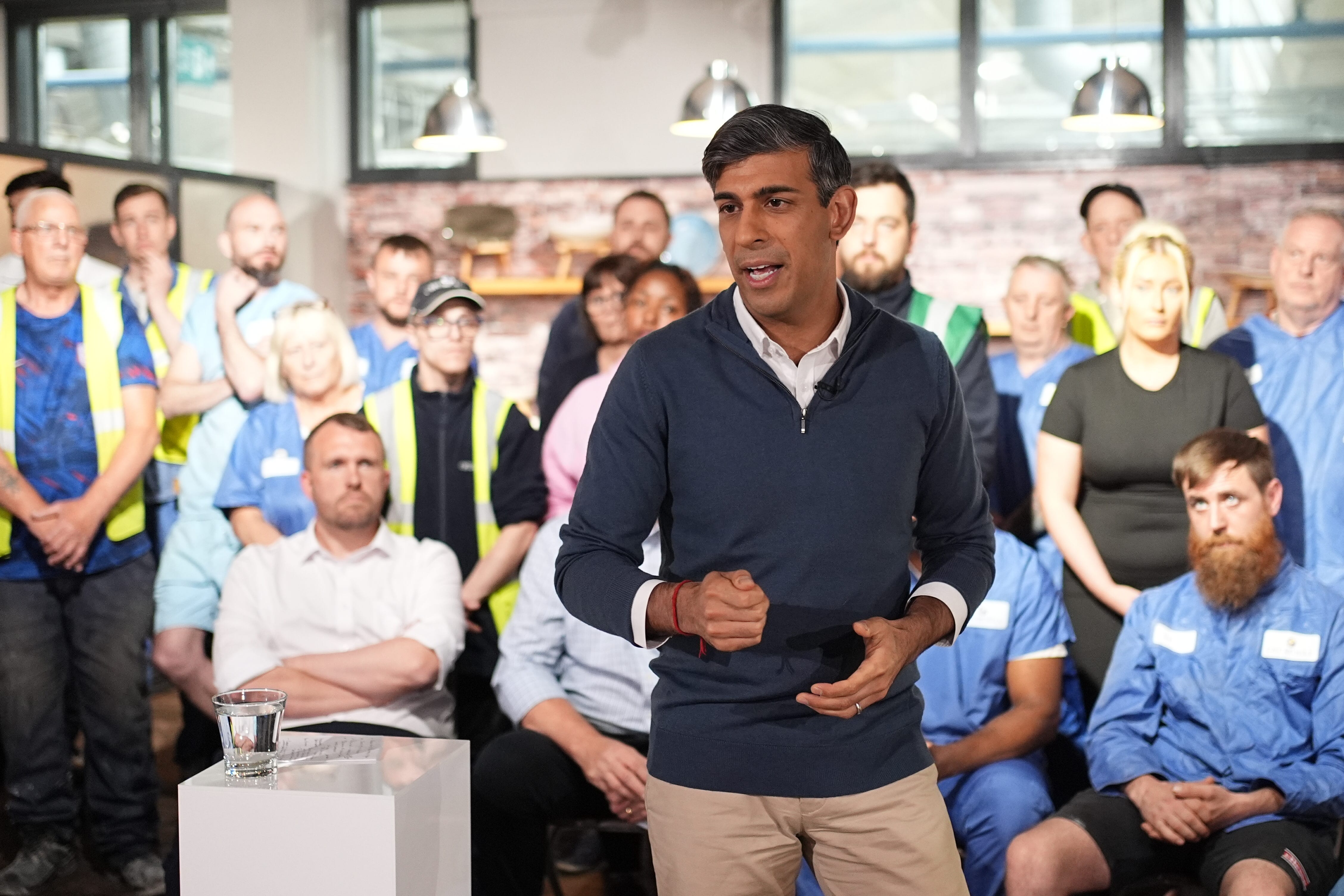 Prime Minister Rishi Sunak during a visit to a pottery factory in Stoke-on-Trent, Staffordshire (Aaron Chown/PA)