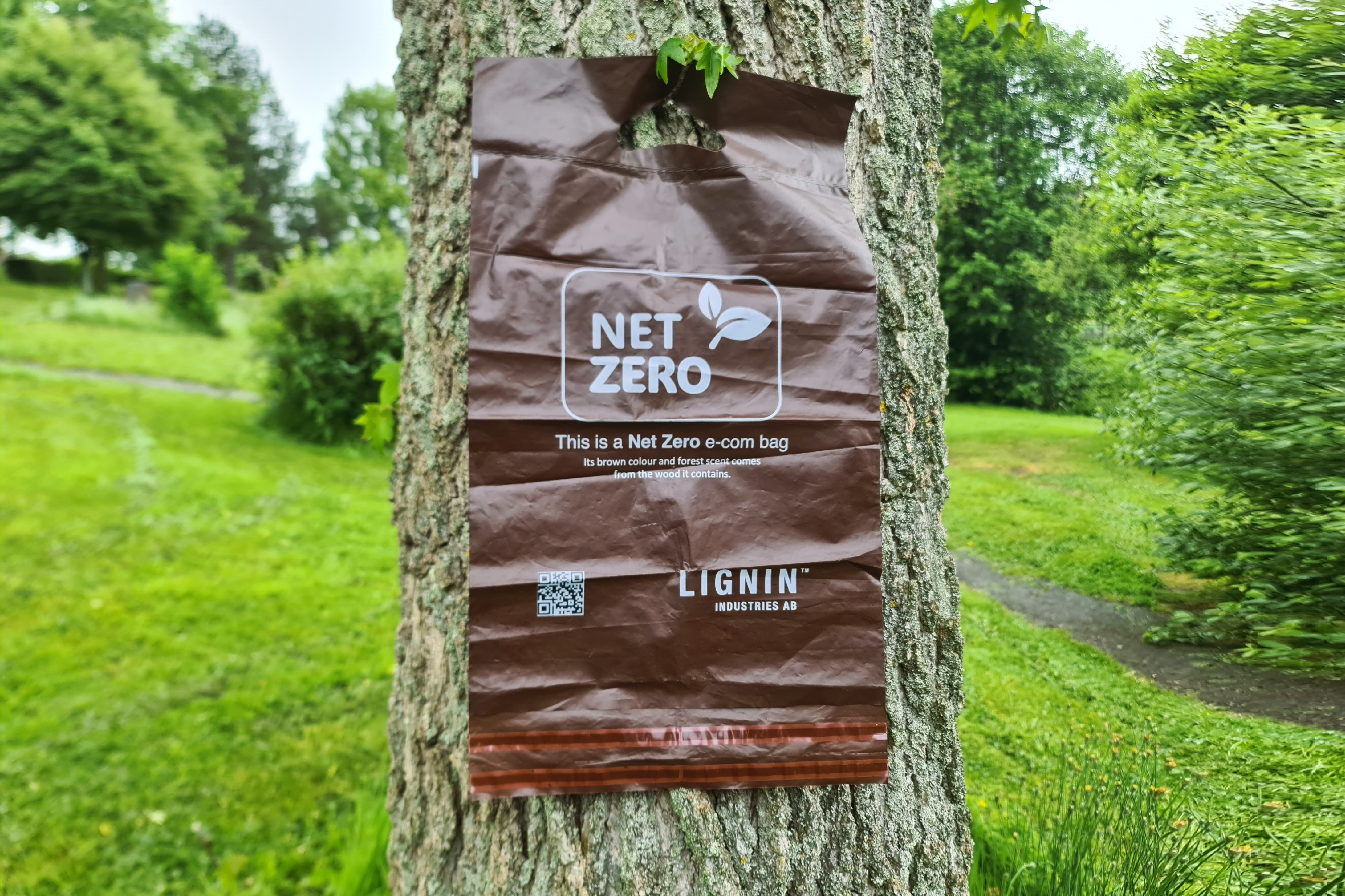 A bioplastic bag made using Lignin Industries’ Renol material