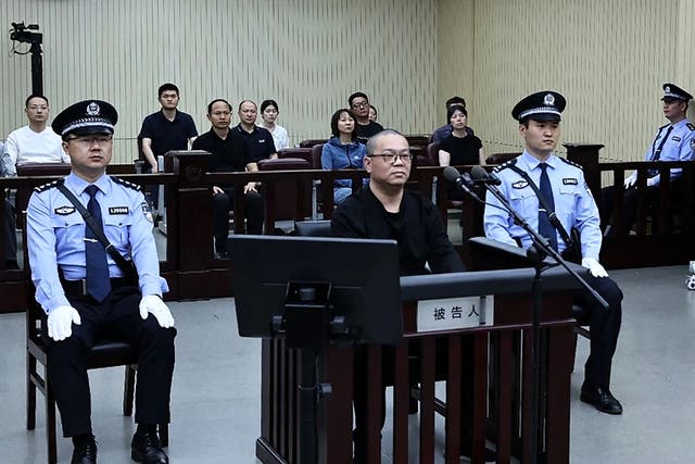 <p>Bai Tianhui during his sentencing at a court in Tianjin on 28 May</p>