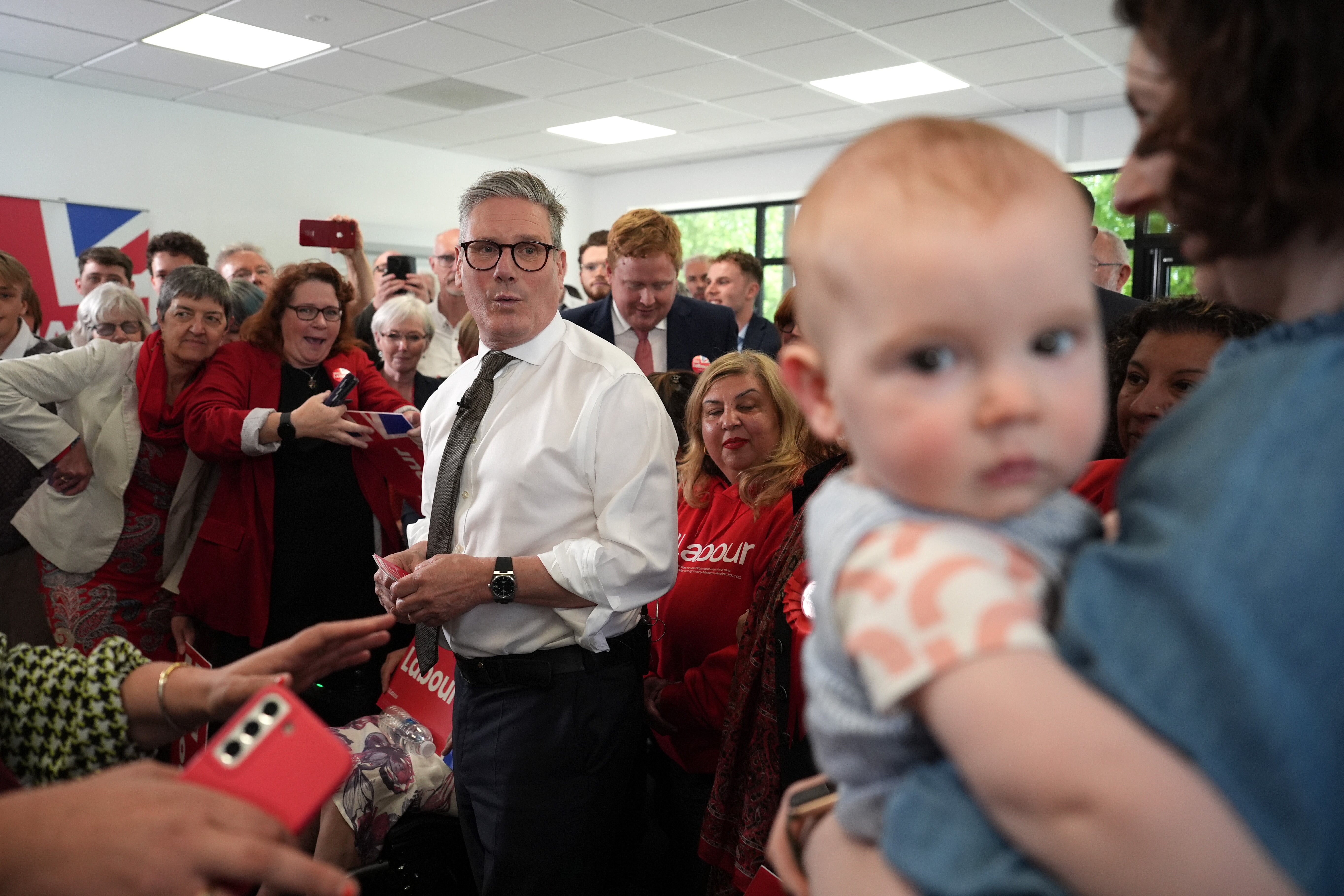 Keir Starmer speaks to supporters during a campaign event in Worcester