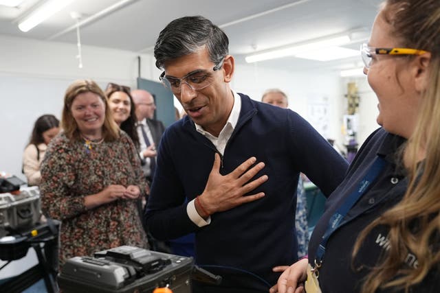 Rishi Sunak visits an electronic training academy in Liskeard, Cornwall (Aaron Chown/PA)