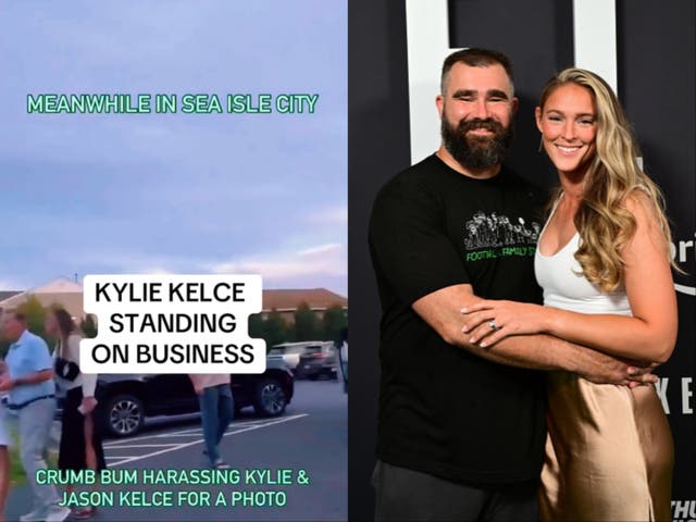 <p>Kylie Kelce argues with fan after denying a photo</p>