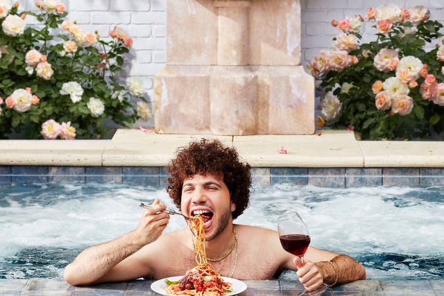<p>Songwriter Benny Blanco has released his first cookbook in which he eats spaghetti and drinks wine </p>