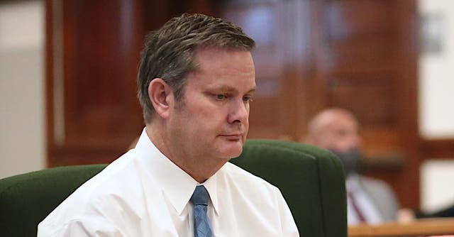 <p>Chad Daybell is seen during his preliminary hearing in Fremont County on 3 August 2020</p>