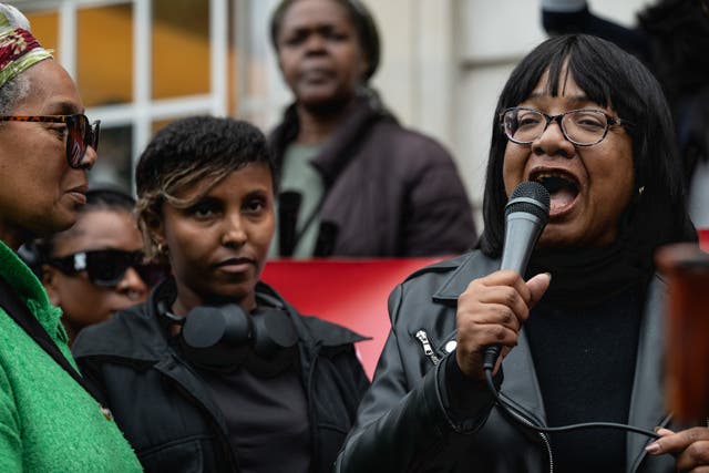 <p> Diane Abbott addresses her supporters and the media on the steps of Hackney Town Hall</p>