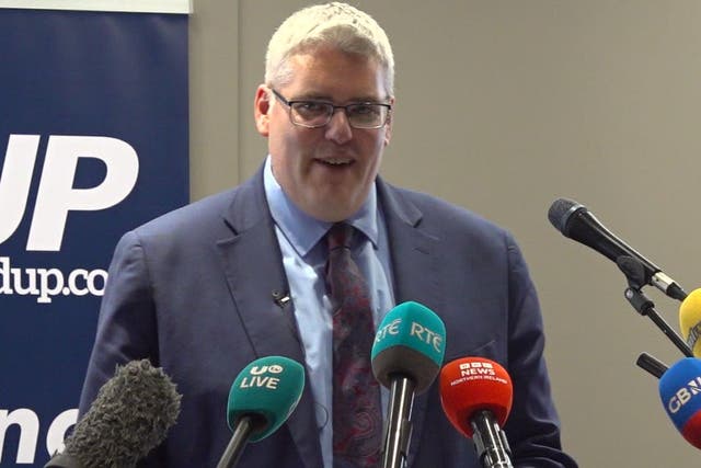 Gavin Robinson speaking during a DUP meeting in Lisburn (Jonathan McCambridge/PA)