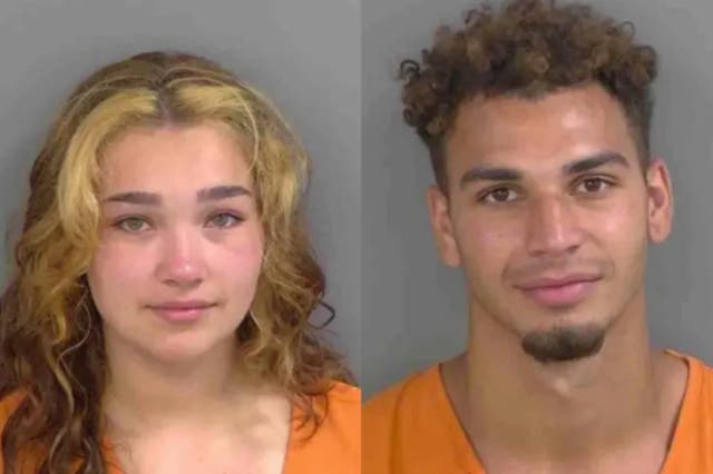 <p>Allyssia Razo, 20, left, and Zadok Westfield, 23, were arrested by Naples police after they allegedly jumped a gate at a locked pier and had sex in public on Memorial Day. Ms Razo allegedly tried to flee police by leaping off the pier and swimming away, but was caught</p>