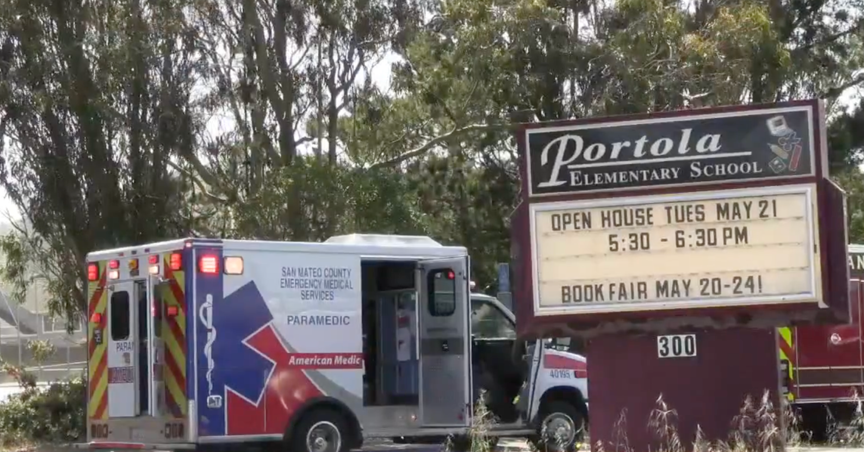 Emergency crews responded to Portola Elementary School, pictured, after expired tear gas from a nearby police training exercise caused 20 students and a teacher to fall ill