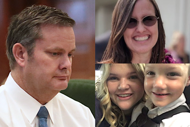 <p>Chad Daybell (left) is on trial for the 2019 deaths of his first wife Tammy Daybell (top right) and Lori Vallow’s children, Tylee and JJ (bottom right) </p>