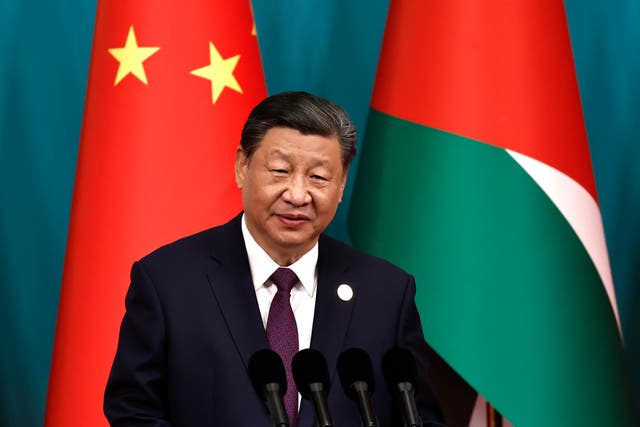 <p>China’s President Xi Jinping speaks at a news conference </p>