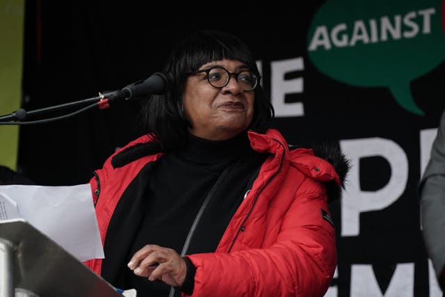 Diane Abbott addressing the People’s Assembly Britain is Broken national demonstration in central London (Yui Mok/PA)