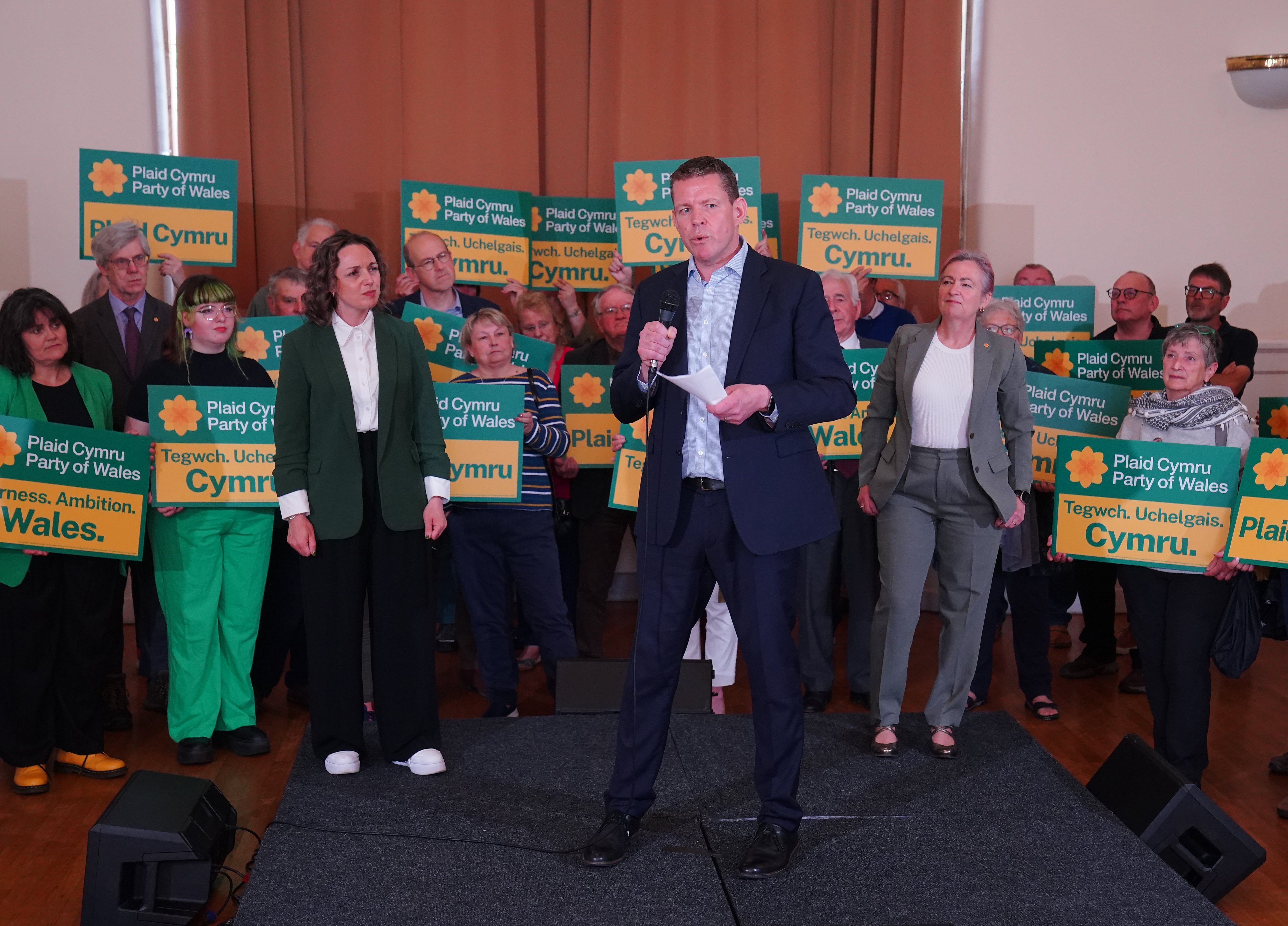Leader of Plaid Cymru, Rhun ap Iorwerth speaking during the launch of the party's General Election campaign at the Management Centre in Bangor