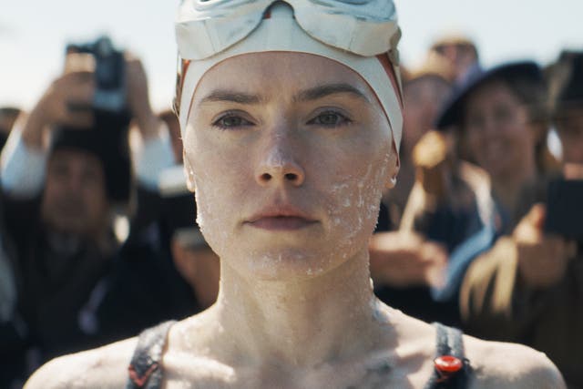 <p>Swim and bear it: Daisy Ridley in ‘Young Woman and the Sea’</p>