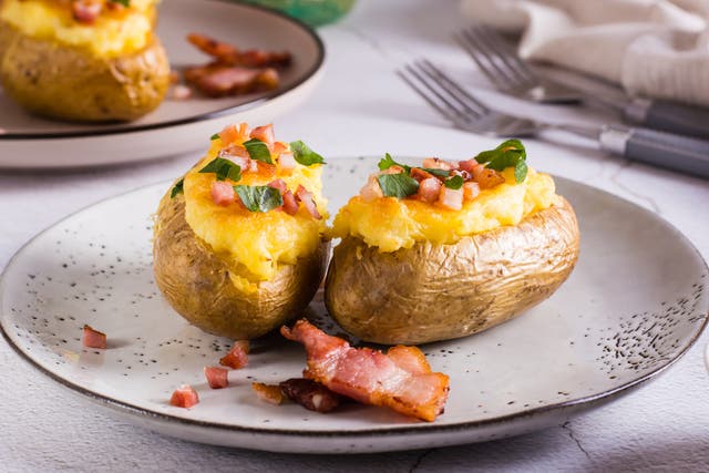 <p>Cheesy and bacon-filled stuffed potatoes, crispy and delicious from the air fryer</p>