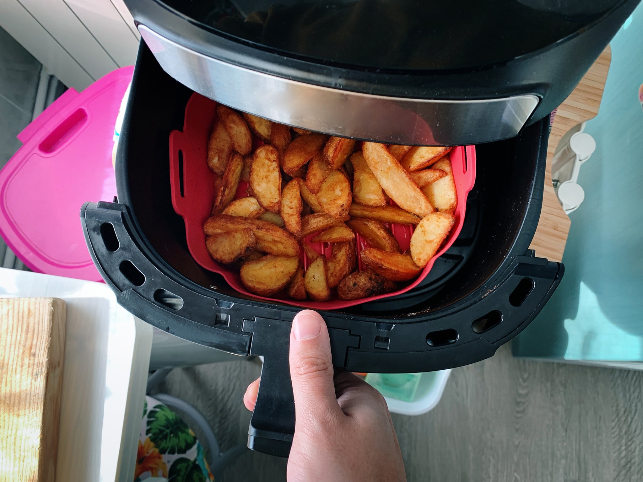 Homemade potato chips cooked to crispy perfection in the air fryer